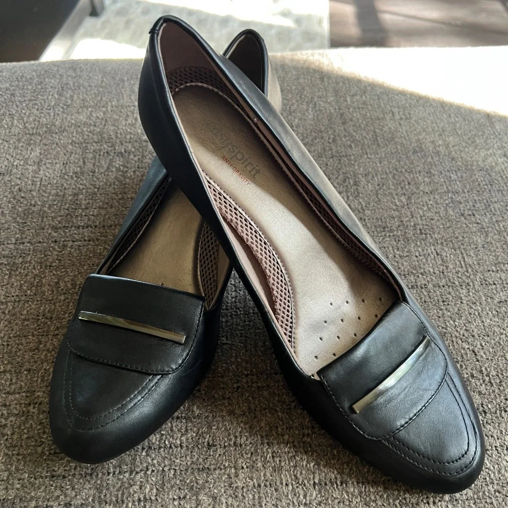 Easy Spirit Anti-Gravity Black Leather Loafer Pumps Low Block Heel Shoes 11M